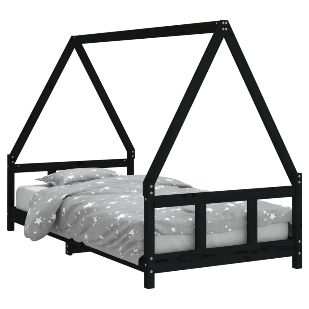 vidaXL Cadru de pat pentru copii, negru, 90x190 cm, lemn masiv de pin