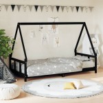 vidaXL Cadru de pat pentru copii, negru, 90x190 cm, lemn masiv de pin vidaXL Cadru de pat pentru copii, negru, 90x190 cm, lemn masiv de pin