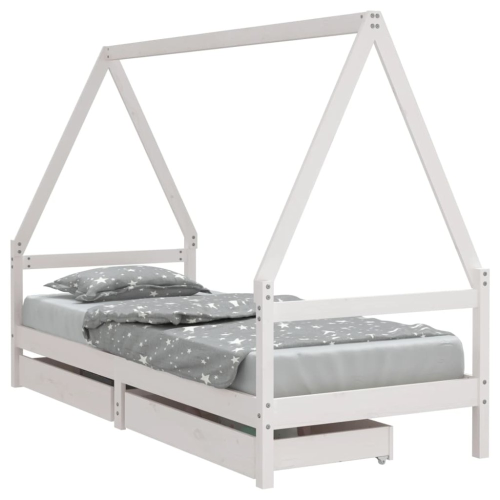 vidaXL Cadru pat copii cu sertare, alb, 80x200 cm, lemn masiv de pin