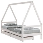 vidaXL Cadru pat copii cu sertare, alb, 80x200 cm, lemn masiv de pin vidaXL Cadru pat copii cu sertare, alb, 80x200 cm, lemn masiv de pin