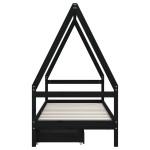 vidaXL Cadru pat copii cu sertare, negru, 80x200 cm, lemn masiv de pin vidaXL Cadru pat copii cu sertare, negru, 80x200 cm, lemn masiv de pin