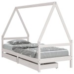 vidaXL Cadru de pat cu sertare de copii, alb, 90x200 cm lemn masiv pin vidaXL Cadru de pat cu sertare de copii, alb, 90x200 cm lemn masiv pin