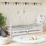vidaXL Cadru de pat cu sertare de copii, alb, 90x200 cm lemn masiv pin vidaXL Cadru de pat cu sertare de copii, alb, 90x200 cm lemn masiv pin