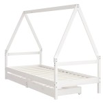 vidaXL Cadru de pat cu sertare de copii, alb, 90x200 cm lemn masiv pin vidaXL Cadru de pat cu sertare de copii, alb, 90x200 cm lemn masiv pin