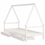 vidaXL Cadru de pat cu sertare de copii, alb, 90x200 cm lemn masiv pin vidaXL Cadru de pat cu sertare de copii, alb, 90x200 cm lemn masiv pin