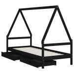 vidaXL Cadru de pat copii cu sertare, negru, 90x200 cm, lemn masiv pin vidaXL Cadru de pat copii cu sertare, negru, 90x200 cm, lemn masiv pin
