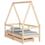vidaXL Cadru de pat cu sertare de copii, 70x140 cm, lemn masiv de pin vidaXL Cadru de pat cu sertare de copii, 70x140 cm, lemn masiv de pin