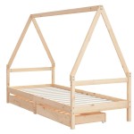 vidaXL Cadru de pat pentru copii cu sertare, 90x190 cm, lemn masiv pin