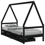 vidaXL Cadru de pat copii cu sertare, negru, 90x190 cm, lemn masiv pin vidaXL Cadru de pat copii cu sertare, negru, 90x190 cm, lemn masiv pin