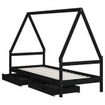 vidaXL Cadru de pat copii cu sertare, negru, 90x190 cm, lemn masiv pin vidaXL Cadru de pat copii cu sertare, negru, 90x190 cm, lemn masiv pin