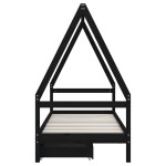 vidaXL Cadru de pat copii cu sertare, negru, 90x190 cm, lemn masiv pin vidaXL Cadru de pat copii cu sertare, negru, 90x190 cm, lemn masiv pin