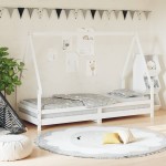 vidaXL Cadru de pat pentru copii, alb, 80x200 cm, lemn masiv de pin vidaXL Cadru de pat pentru copii, alb, 80x200 cm, lemn masiv de pin