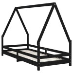 vidaXL Cadru de pat pentru copii, negru, 80x200 cm, lemn masiv de pin vidaXL Cadru de pat pentru copii, negru, 80x200 cm, lemn masiv de pin