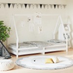 vidaXL Cadru de pat pentru copii, alb, 90x200 cm, lemn masiv de pin vidaXL Cadru de pat pentru copii, alb, 90x200 cm, lemn masiv de pin