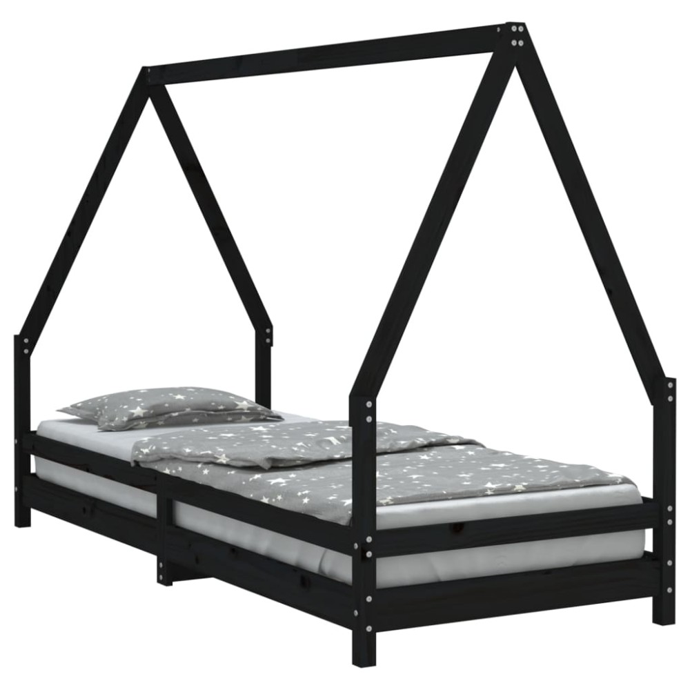 vidaXL Cadru pat pentru copii, negru, 90x200 cm, lemn masiv de pin