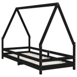 vidaXL Cadru pat pentru copii, negru, 90x200 cm, lemn masiv de pin vidaXL Cadru pat pentru copii, negru, 90x200 cm, lemn masiv de pin