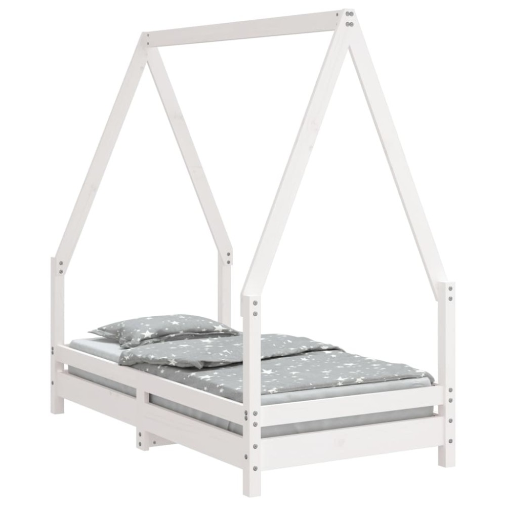 vidaXL Cadru de pat pentru copii, alb, 70x140 cm, lemn masiv de pin