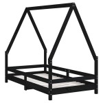 vidaXL Cadru de pat pentru copii, negru, 80x160 cm, lemn masiv de pin vidaXL Cadru de pat pentru copii, negru, 80x160 cm, lemn masiv de pin