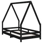vidaXL Cadru de pat pentru copii, negru, 80x160 cm, lemn masiv de pin vidaXL Cadru de pat pentru copii, negru, 80x160 cm, lemn masiv de pin