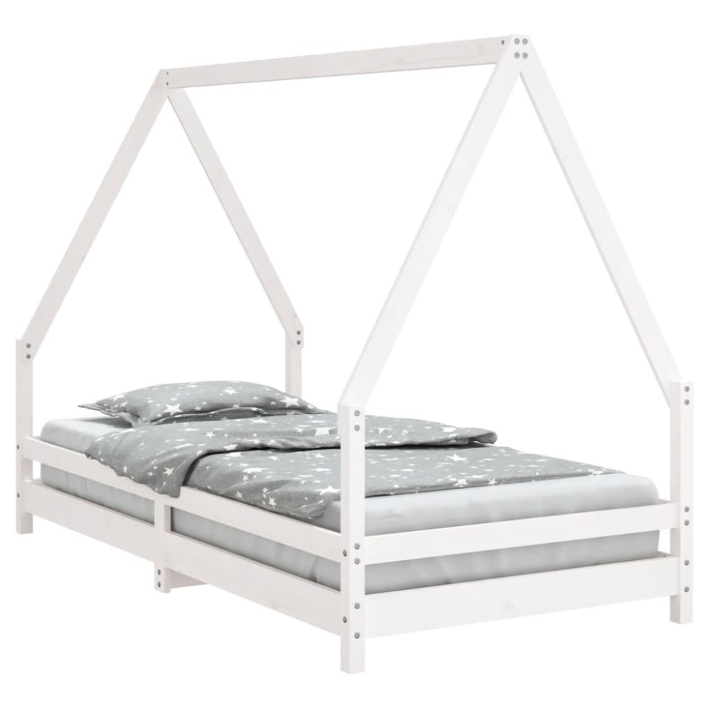 vidaXL Cadru de pat pentru copii, alb, 90x190 cm, lemn masiv de pin