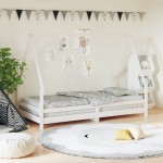 vidaXL Cadru de pat pentru copii, alb, 90x190 cm, lemn masiv de pin vidaXL Cadru de pat pentru copii, alb, 90x190 cm, lemn masiv de pin