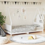vidaXL Cadru de pat pentru copii, alb, 90x200 cm, lemn masiv de pin vidaXL Cadru de pat pentru copii, alb, 90x200 cm, lemn masiv de pin