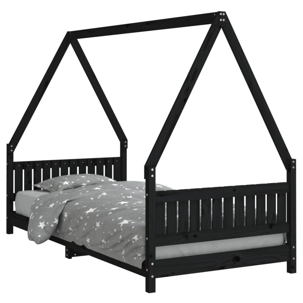 vidaXL Cadru pat pentru copii, negru, 90x200 cm, lemn masiv de pin