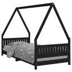 vidaXL Cadru pat pentru copii, negru, 90x200 cm, lemn masiv de pin