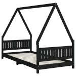 vidaXL Cadru pat pentru copii, negru, 90x200 cm, lemn masiv de pin