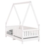 vidaXL Cadru de pat pentru copii, alb, 70x140 cm, lemn masiv de pin vidaXL Cadru de pat pentru copii, alb, 70x140 cm, lemn masiv de pin