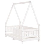 vidaXL Cadru de pat pentru copii, alb, 70x140 cm, lemn masiv de pin vidaXL Cadru de pat pentru copii, alb, 70x140 cm, lemn masiv de pin