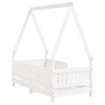 vidaXL Cadru de pat pentru copii, alb, 70x140 cm, lemn masiv de pin vidaXL Cadru de pat pentru copii, alb, 70x140 cm, lemn masiv de pin