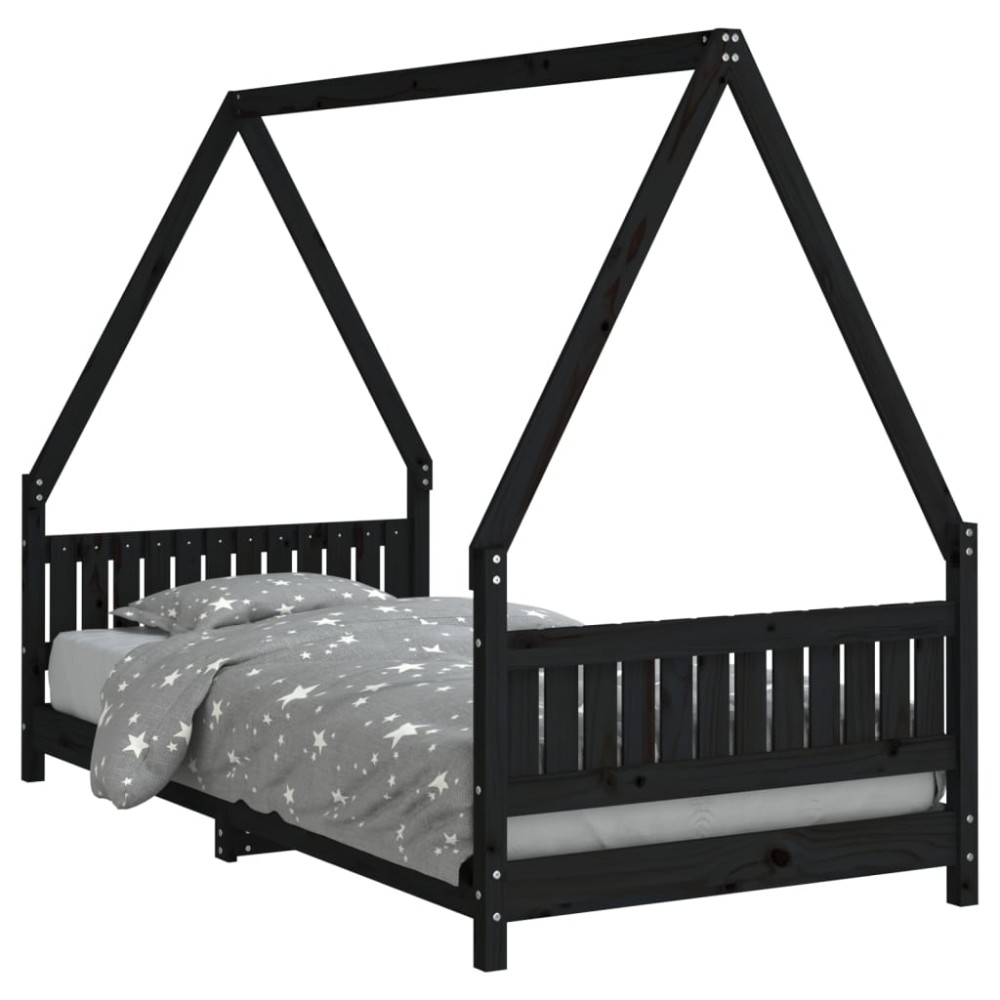 vidaXL Cadru de pat pentru copii, negru, 90x190 cm, lemn masiv de pin