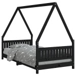 vidaXL Cadru de pat pentru copii, negru, 90x190 cm, lemn masiv de pin
