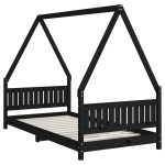 vidaXL Cadru de pat pentru copii, negru, 90x190 cm, lemn masiv de pin