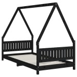 vidaXL Cadru de pat pentru copii, negru, 90x190 cm, lemn masiv de pin