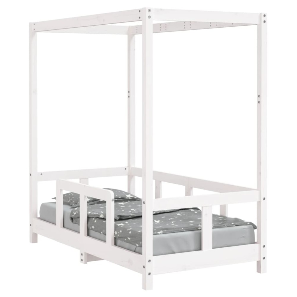vidaXL Cadru de pat pentru copii, alb, 70x140 cm, lemn masiv de pin