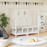 vidaXL Cadru de pat pentru copii, alb, 70x140 cm, lemn masiv de pin vidaXL Cadru de pat pentru copii, alb, 70x140 cm, lemn masiv de pin