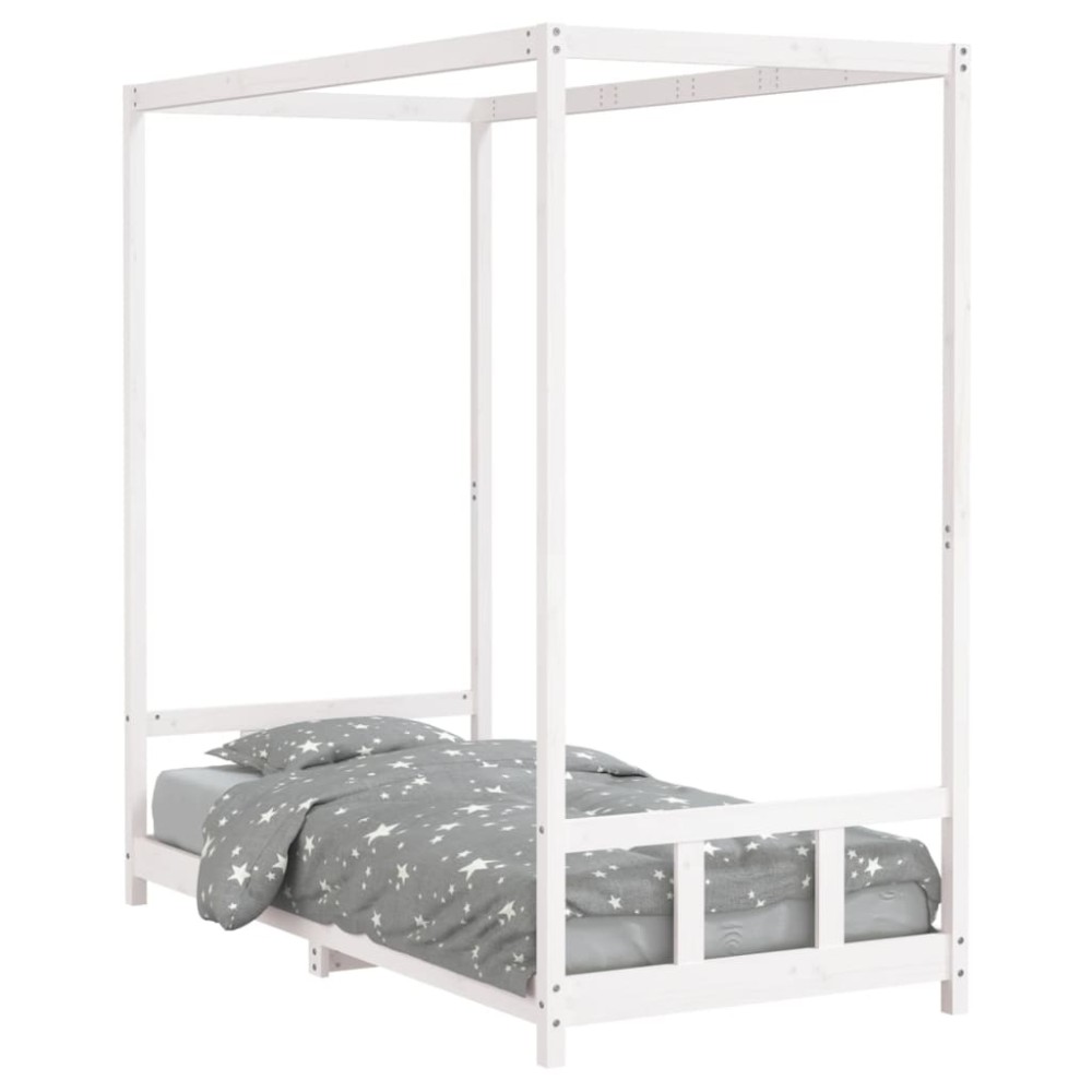 vidaXL Cadru de pat pentru copii, alb, 90x190 cm, lemn masiv de pin