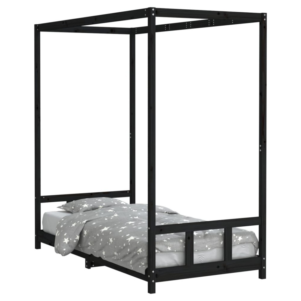 vidaXL Cadru de pat pentru copii, negru, 90x190 cm, lemn masiv de pin