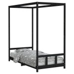 vidaXL Cadru de pat pentru copii, negru, 90x190 cm, lemn masiv de pin vidaXL Cadru de pat pentru copii, negru, 90x190 cm, lemn masiv de pin