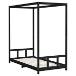 vidaXL Cadru de pat pentru copii, negru, 90x190 cm, lemn masiv de pin vidaXL Cadru de pat pentru copii, negru, 90x190 cm, lemn masiv de pin