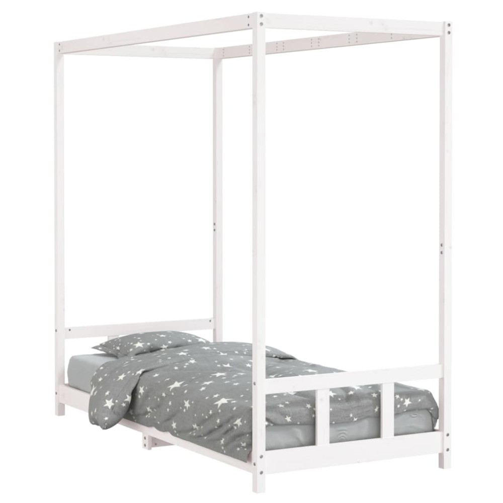 vidaXL Cadru de pat pentru copii, alb, 90x200 cm, lemn masiv de pin