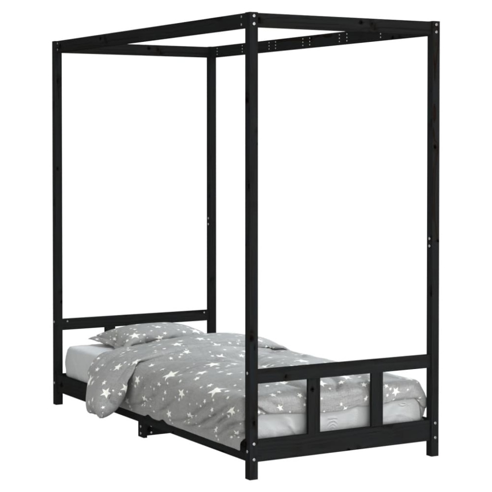 vidaXL Cadru pat pentru copii, negru, 90x200 cm, lemn masiv de pin