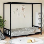 vidaXL Cadru pat pentru copii, negru, 90x200 cm, lemn masiv de pin vidaXL Cadru pat pentru copii, negru, 90x200 cm, lemn masiv de pin
