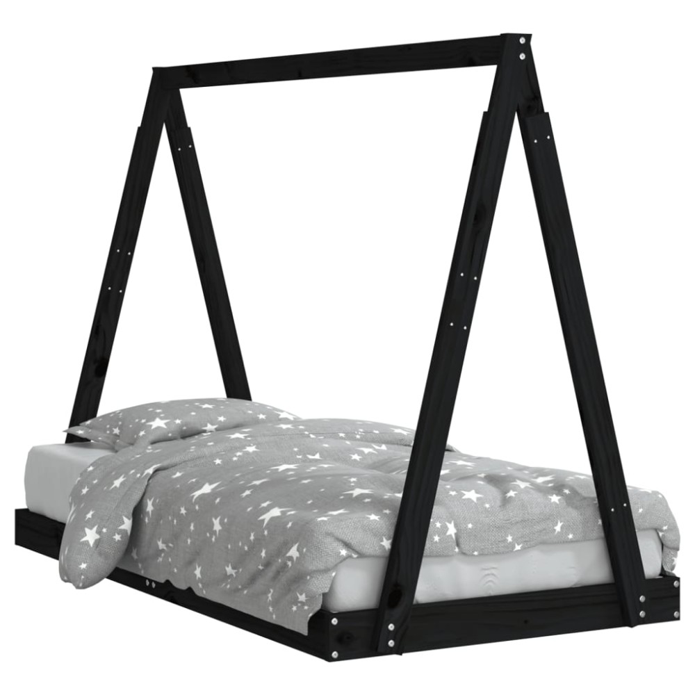 vidaXL Cadru de pat pentru copii, negru, 80x160 cm, lemn masiv de pin