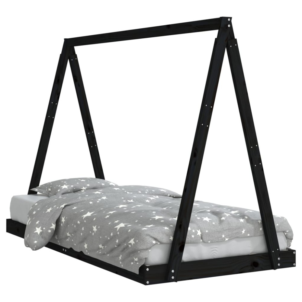 vidaXL Cadru de pat pentru copii, negru, 90x190 cm, lemn masiv de pin