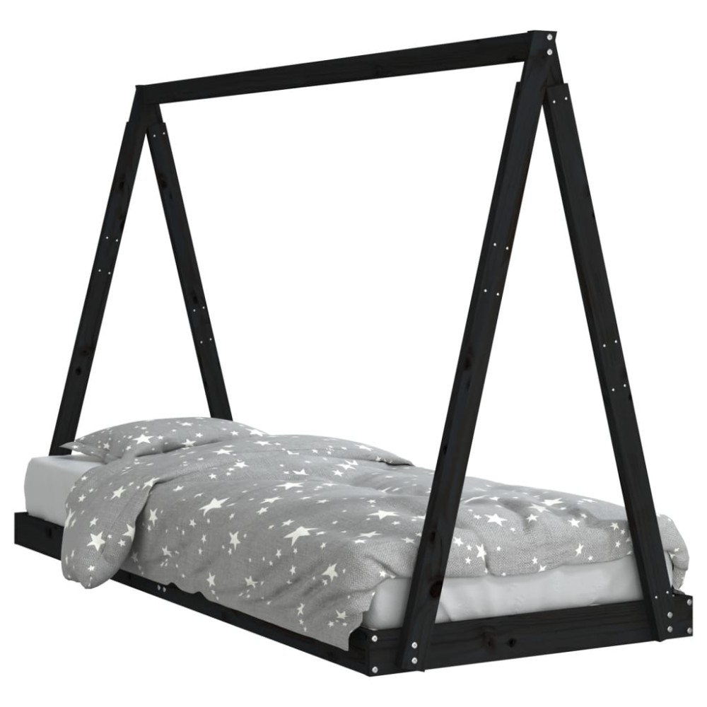 vidaXL Cadru de pat pentru copii, negru, 80x200 cm, lemn masiv de pin