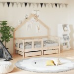 vidaXL Cadru de pat cu sertare de copii, 70x140 cm, lemn masiv de pin vidaXL Cadru de pat cu sertare de copii, 70x140 cm, lemn masiv de pin