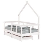 vidaXL Cadru de pat copii cu sertare, alb, 70x140 cm, lemn masiv pin vidaXL Cadru de pat copii cu sertare, alb, 70x140 cm, lemn masiv pin